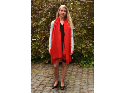 Echte dikke wollen cashmere sjaal met franjes, rood, uniseks 
