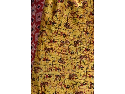 Zijden vintage kantha sjaal, geel, rood en zwart