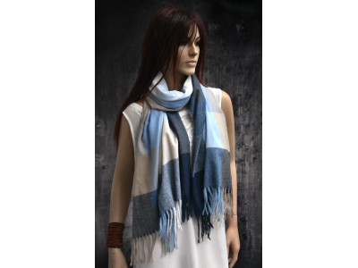 Warme wollen sjaal met ruit- of blokpatroon, blauw, beige, wit, grijs