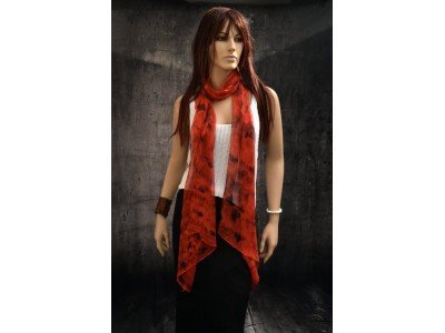 Elegante chiffon zijden sjaal, rood en zwart, extra lang
