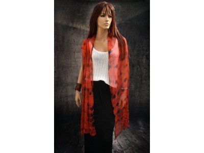 Elegante chiffon zijden sjaal, rood en zwart, extra lang