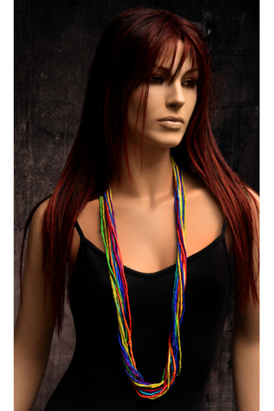 Zijden ketting met de kleuren van de regenboog in pongee zijde met een koperen sluiting