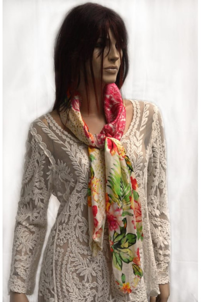 Vierkant zijden sjaaltje met warme lentekleuren