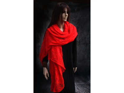 Gebreide opengewerkte supergrote sjaal, rood