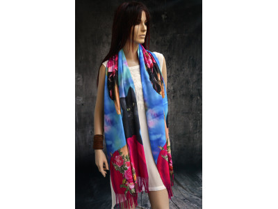 Zelfportret Frida Kahlo met kat en bloemen, warme sjaal