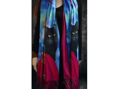 Zelfportret Frida Kahlo met kat en bloemen, warme sjaal