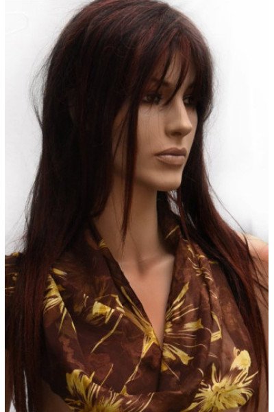 Bruin doorzichtig zijden sjaaltje met gele bloemen