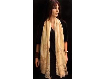 Linnen sjaaltje met kant, warm beige