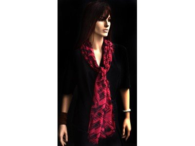 Wollen sjaal, bordeauxrood, zwarte figuren