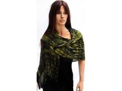 Echte zijden handgeschilderde krinkelsjaal, zwart met mosgroenen