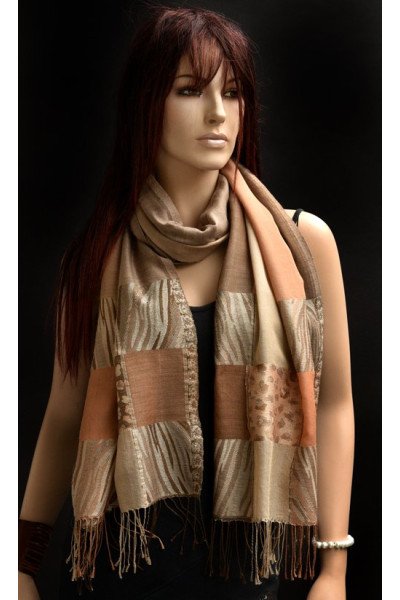 Katoenen sjaaltje met blokpatroon en enkele glittertjes onderaan