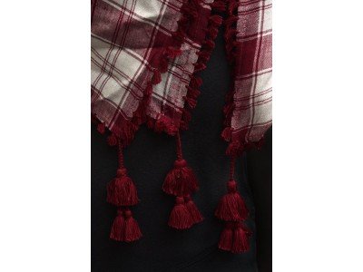 Grote vierkante sjaal met flossen, wit en bordeaux