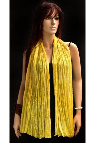 Echte handgeschilderde zijden krinkelsjaal, kanariegeel en lichtgeel 